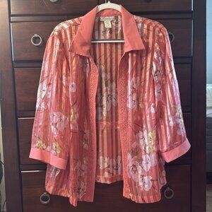 Dressbarn Floral Sheer Striped Blouse size 18W